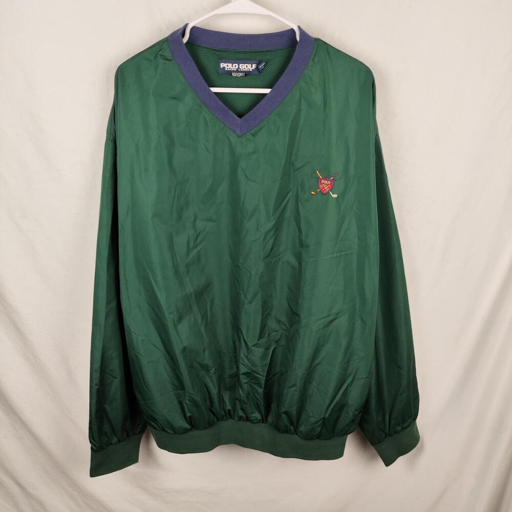 Polo Golf Ralph Lauren Jacket Mens XL Green V Neck Windbreaker Pullover Lined